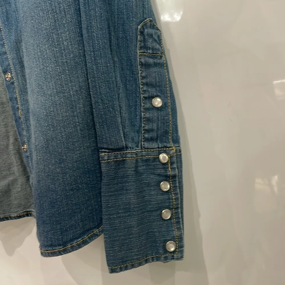 Vintage Y2K Country Royalty Studded Embroidered Bling Rhinestone Denim Top Sz S - Image 4