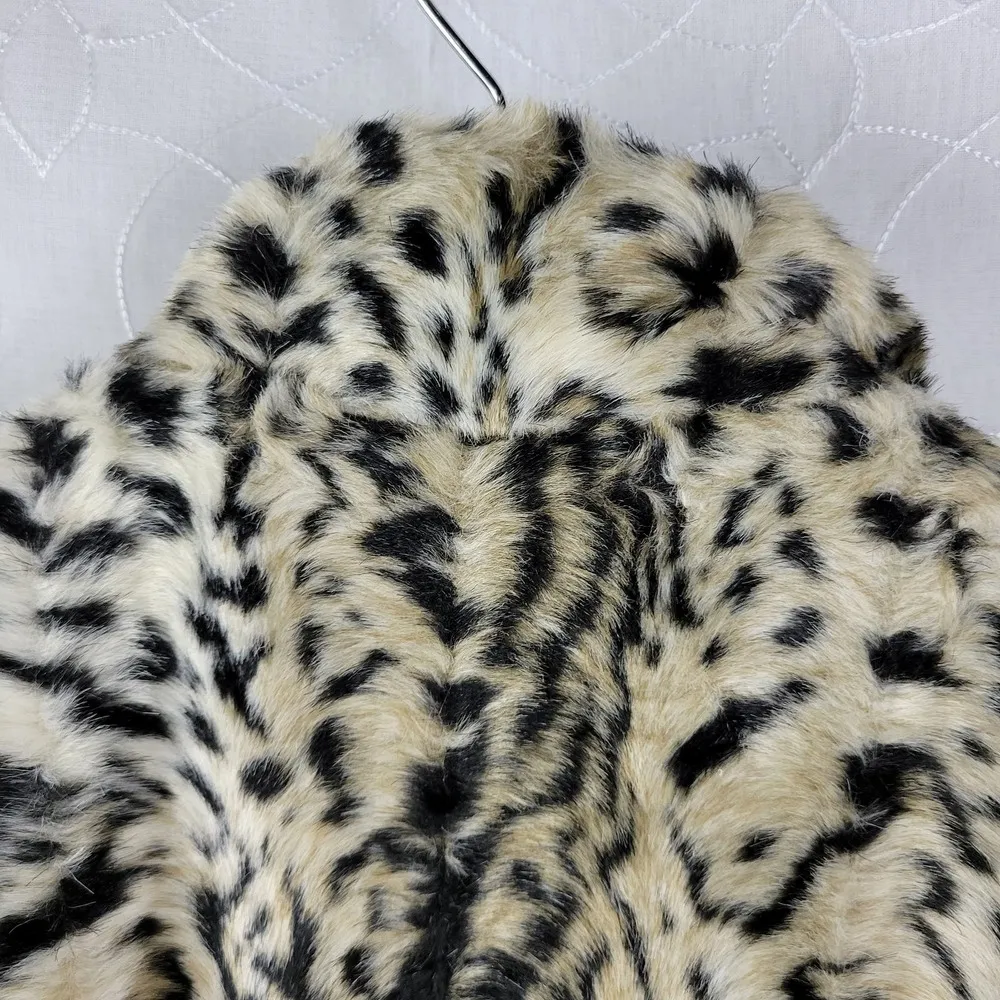 Chico's Womens Jacket Size 1 Cream Black Luxe Cheetah Print Aminal Faux Fur Coat - Image 6