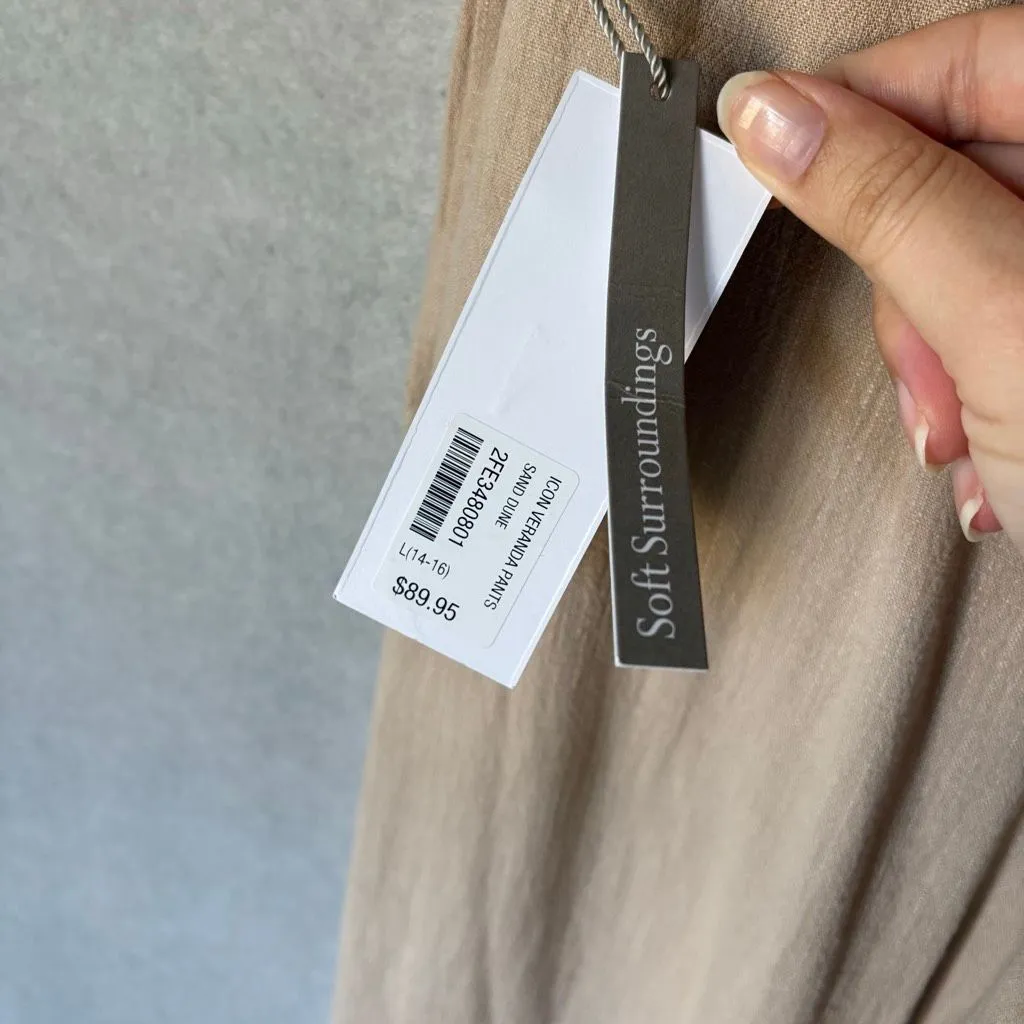 NEW Soft Surroundings Veranda Linen Blend Wide Leg Tiered Palazzo Pants Size L - Image 5