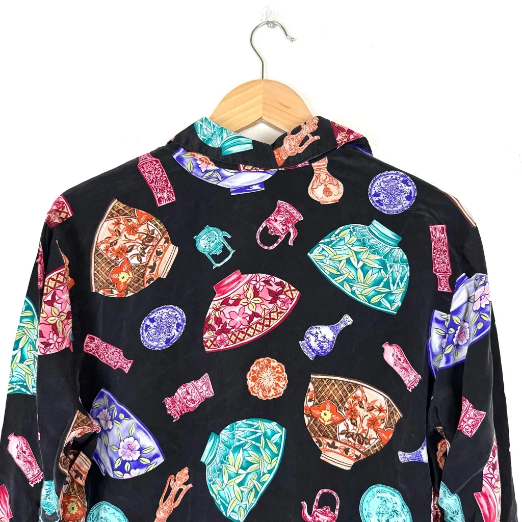 Vtg Diane Von Furstenberg Bold Colorful 100% Silk Button Down Blouse Shirt - Image 8