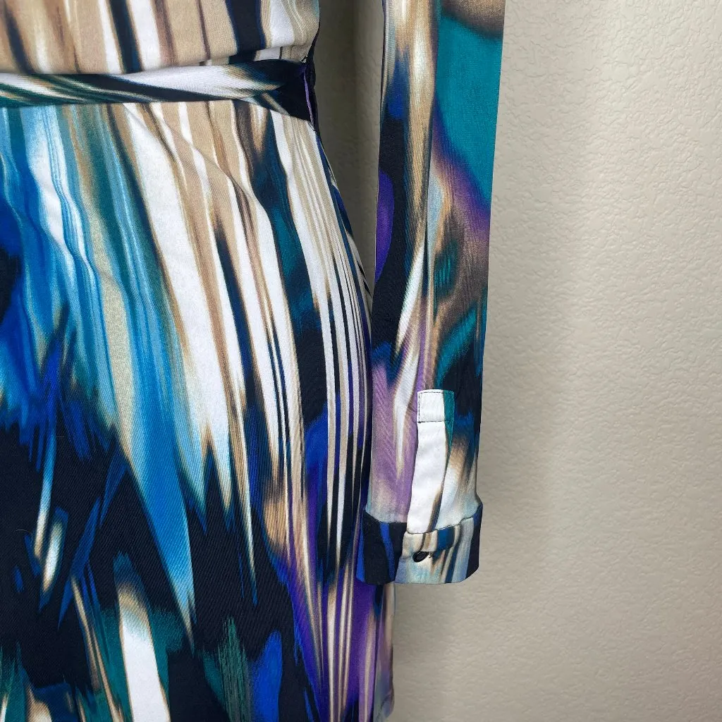 Women's Multi Colored Geometrical Faux-Wrap Dress Size 6/8 - Image 4