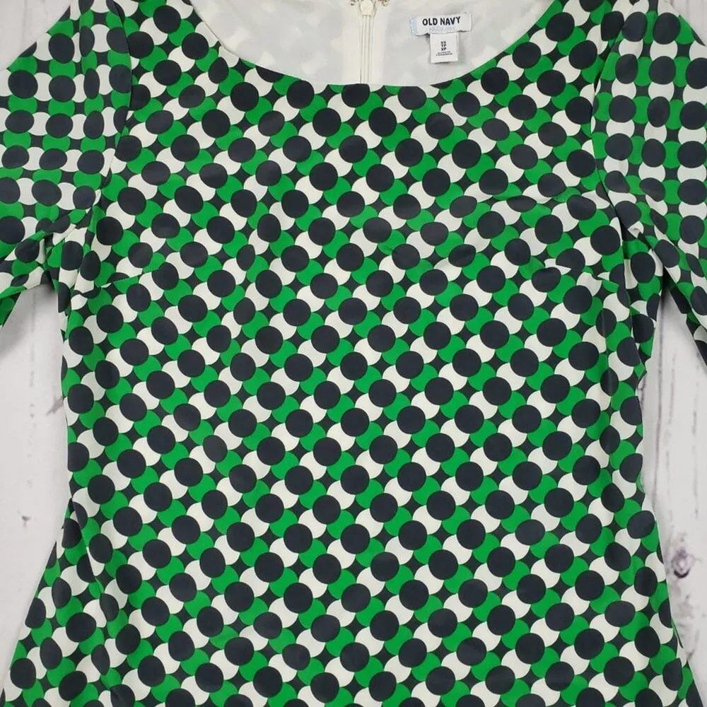 Old Navy Green, Navy Blue & White Geometric Long Sleeve Slip Dress Size XS - Image 4