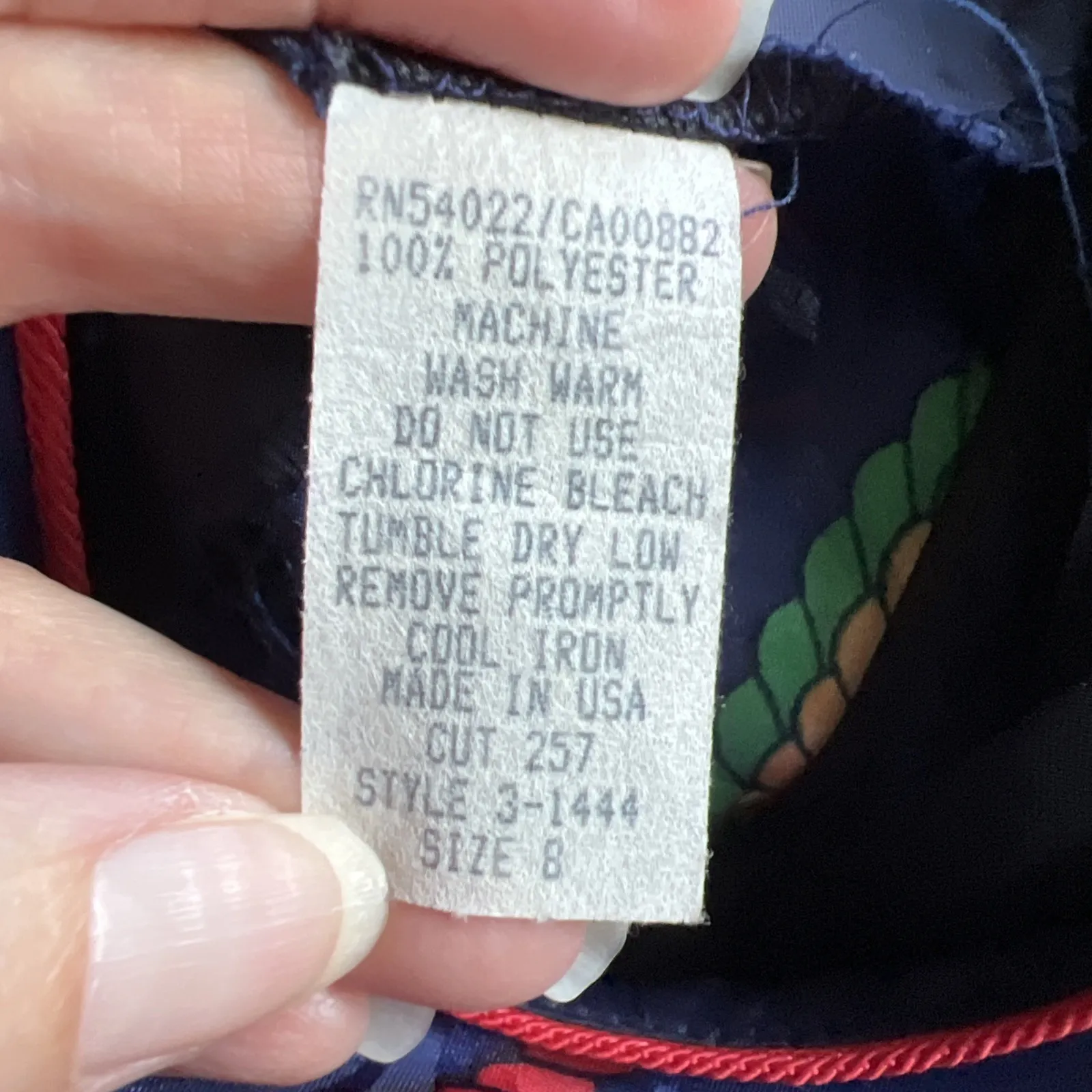 Vintage Sabino Navy‎ Rope Print Tiered Dress Nautical 80s Designer Old Money Blue Size 8 - Image 8