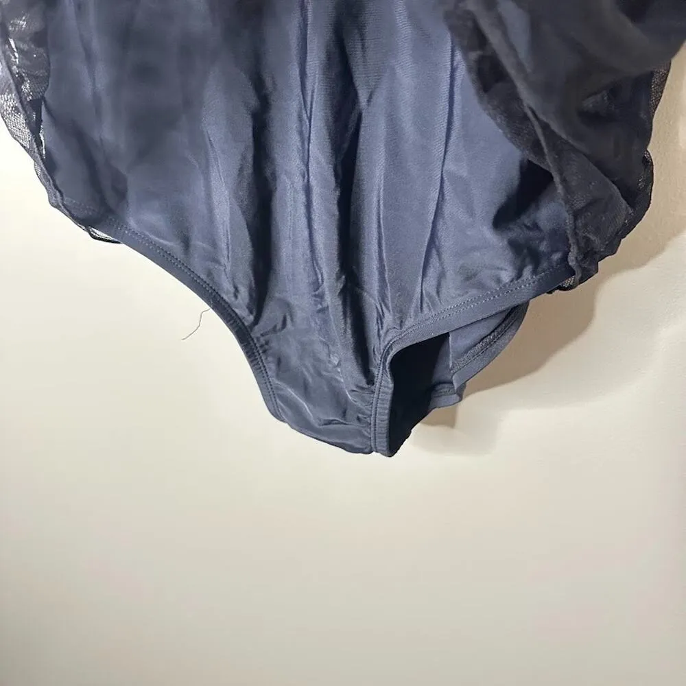 Swimsuit Black Mesh Layered One Piece Womens L Swim Underwire Padded Black Beach Size L - Image 2