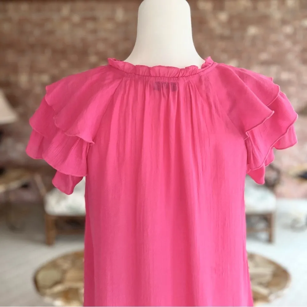 Nanette Lepore Pink Gauze Flutter Sleeve Top S - Image 8