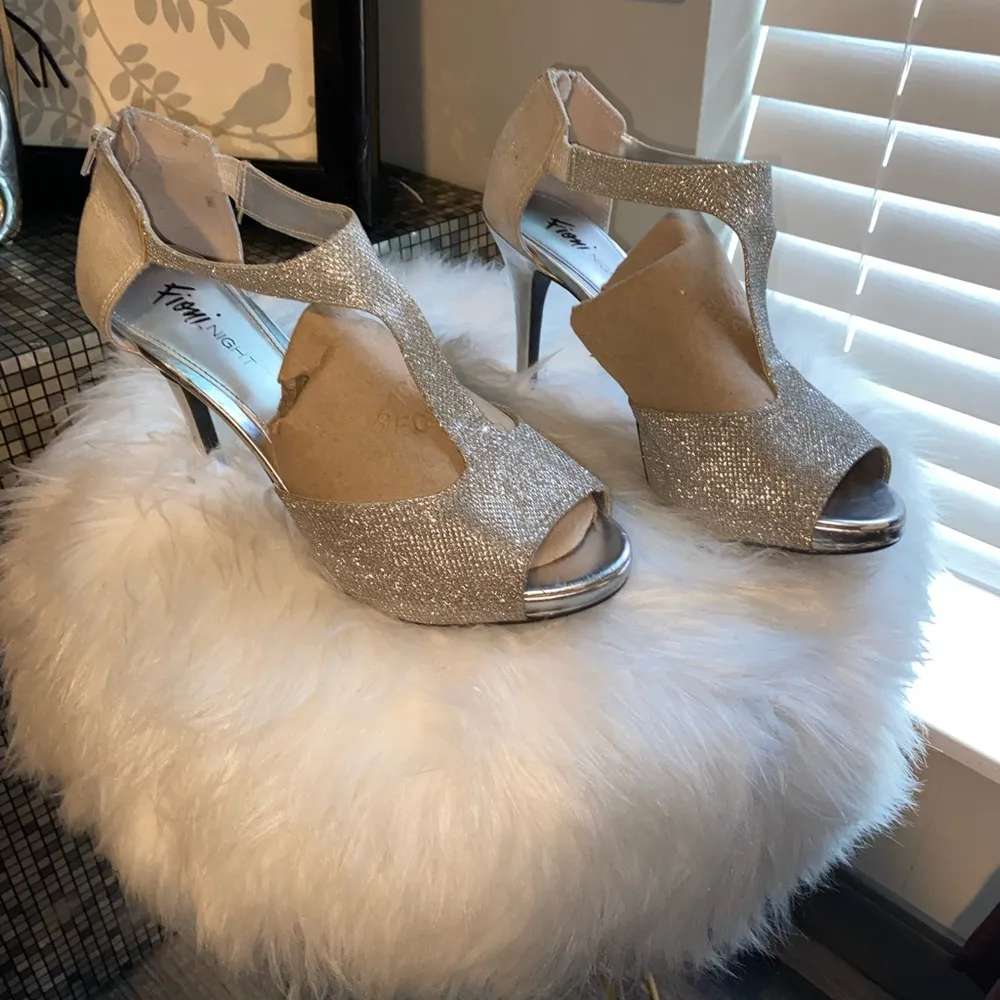 FIONI Clothing Silver Sparkle Heels with Ankle Strap Size 10 - Image 3