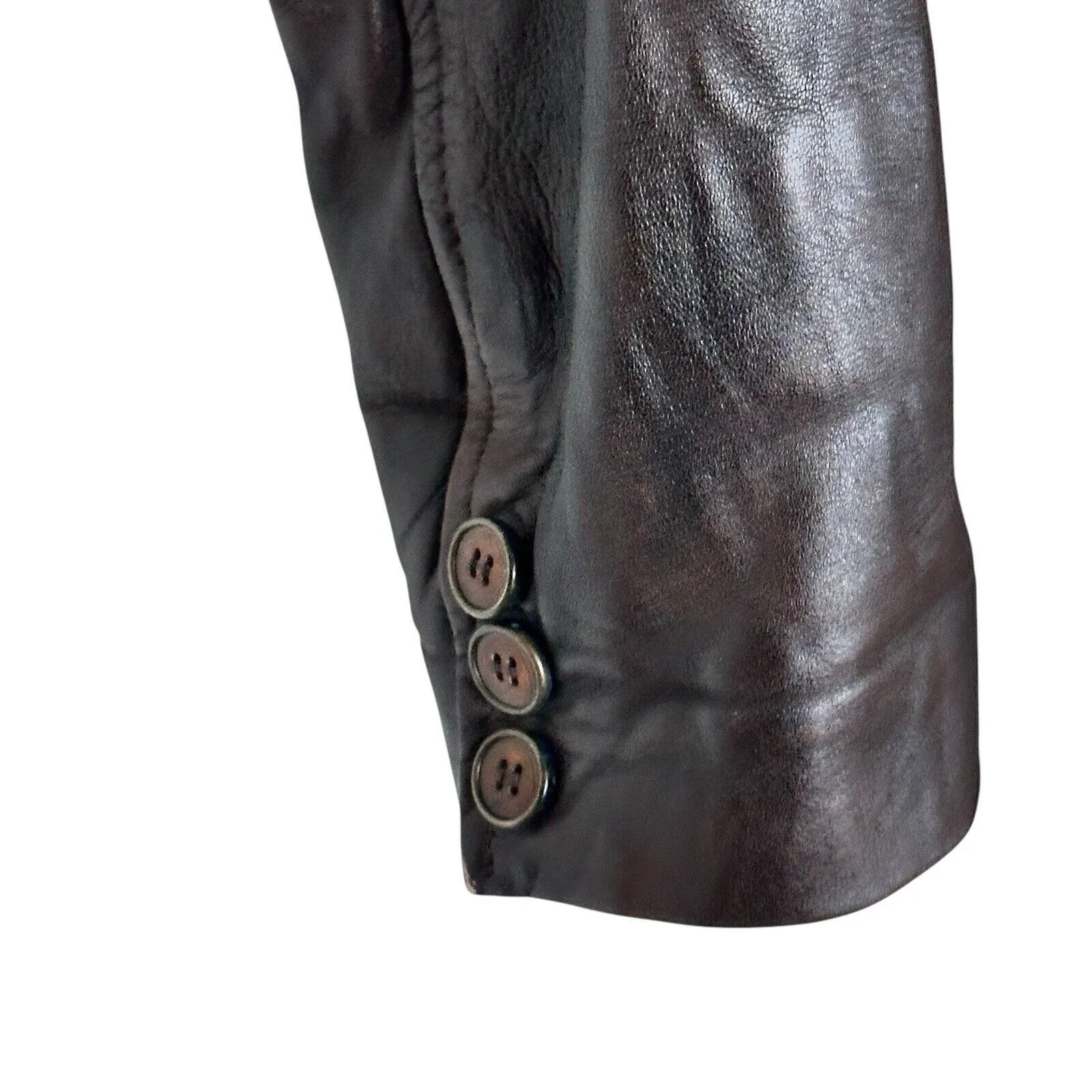 Mango Y2K Brown Leather jacket distressed collared blazer size 4 - Image 9