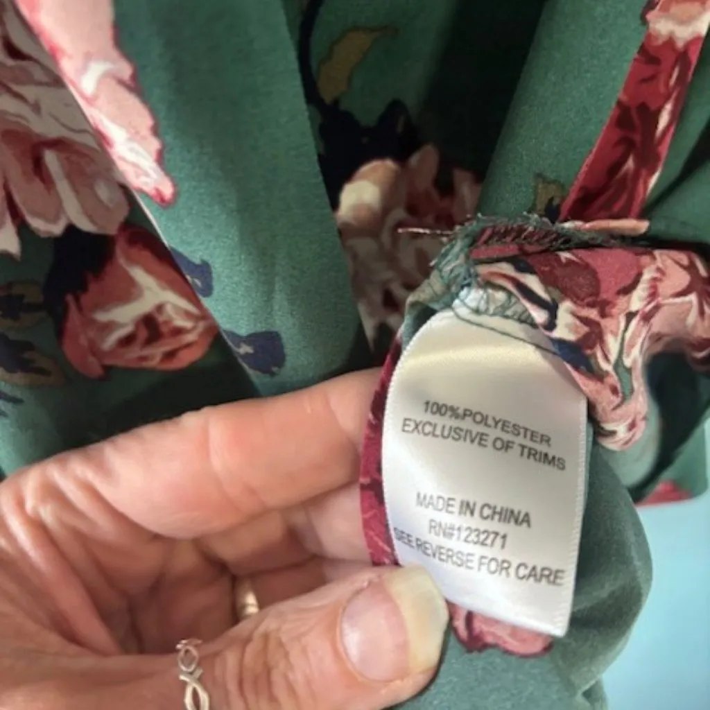 Stella Tweed Tunic 2X Green Floral Gold Zip Front Drawstring Waist Garden Boho - Image 7