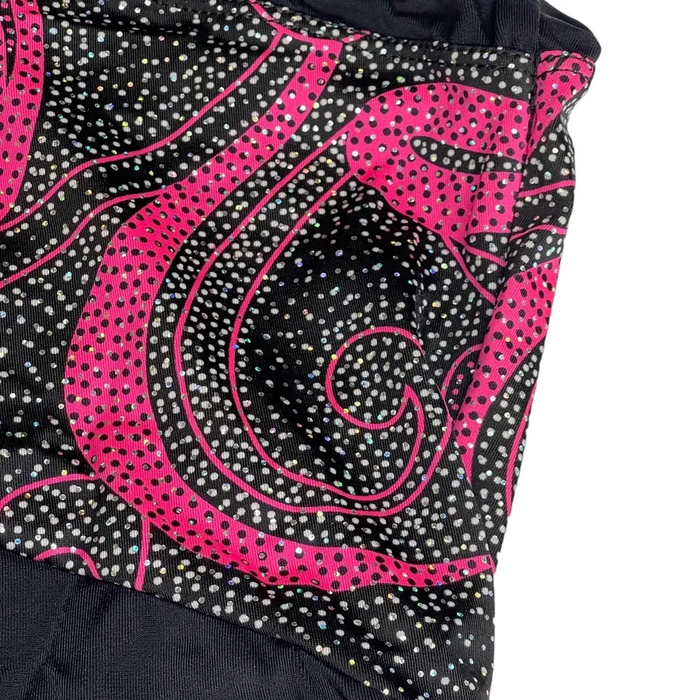 Gymnastics 𖤐 Print Training Leotard 𖤐 Black Pink Silver Spanglez 𖤐 S - Image 7