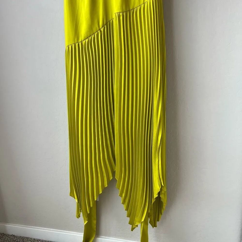 AMUR Dixon Citrine‎ Lime Green Pleated Halter Satin Midi Cocktail Dress Sz 4 NWT - Image 4
