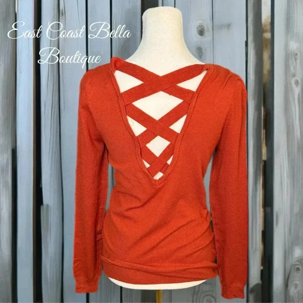 Stitch Fix V Neck Light Sweater Crisscross Autumn Rust Womens Size XS - Image 5