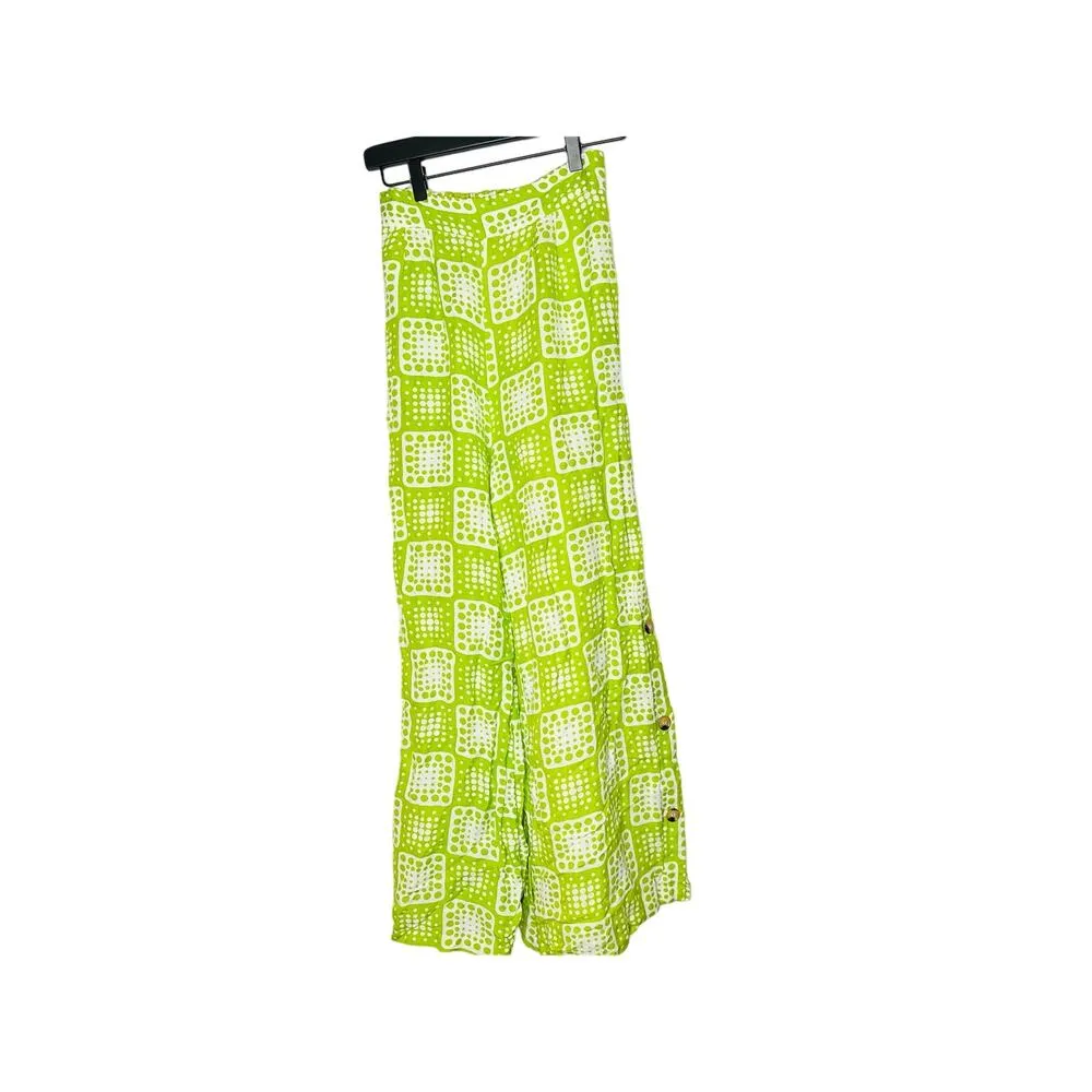 THE ODELLS Neon Green Tropical Linen Blend Loose Wide Leg Anna Pant Size Small - Image 5