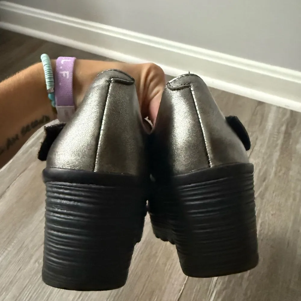 Fly London Metallic Silver Yasi Wedge Mary Jane Style Shoes Mule Size Eur 38 7.5 - Image 4