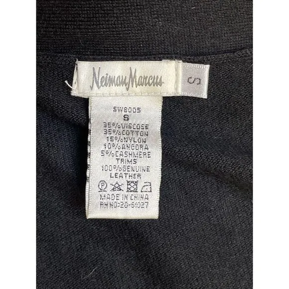 Neiman Marcus‎ Cashmere Cotton Blend Cardigan Sweater Womens Black Leather S - Image 5