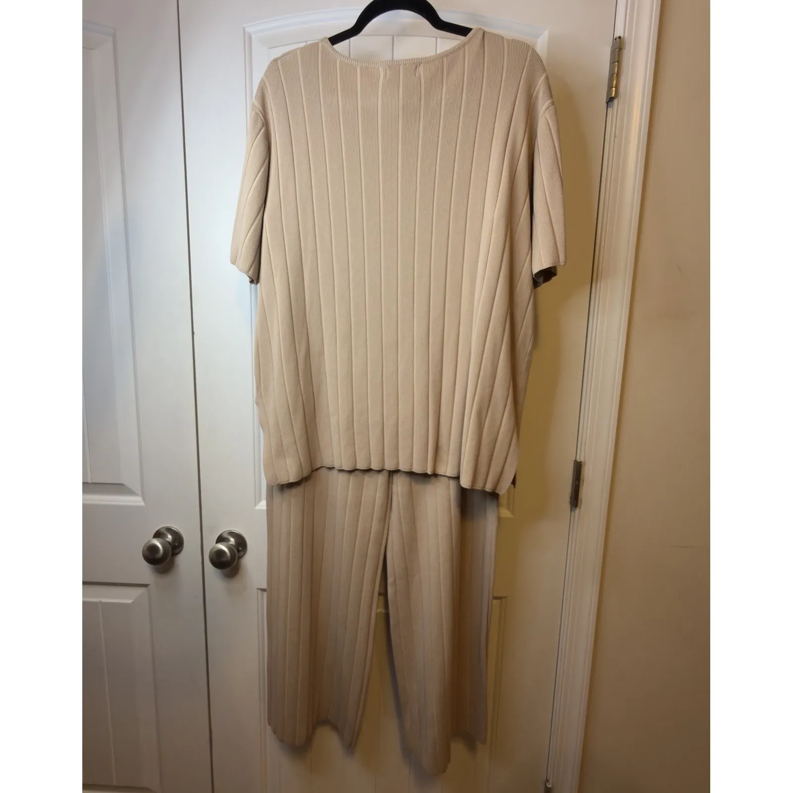 JOYFUNEAR Set Women Tan Nude Ribbed Knit Two Piece Lounge Sweater Top Pants 2X Size XXL - Image 4