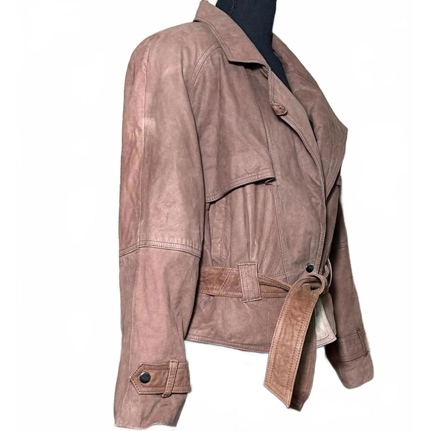 Vintage Jay Jacobs Womens Brown Leather Belted Jacket Size M Moto Cropped 80s Size M - Image 3