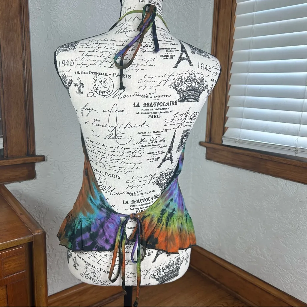 Tie Dye Rainbow Halter Top Open Back Boho Adjustable One Size Purple Size undefined - Image 5