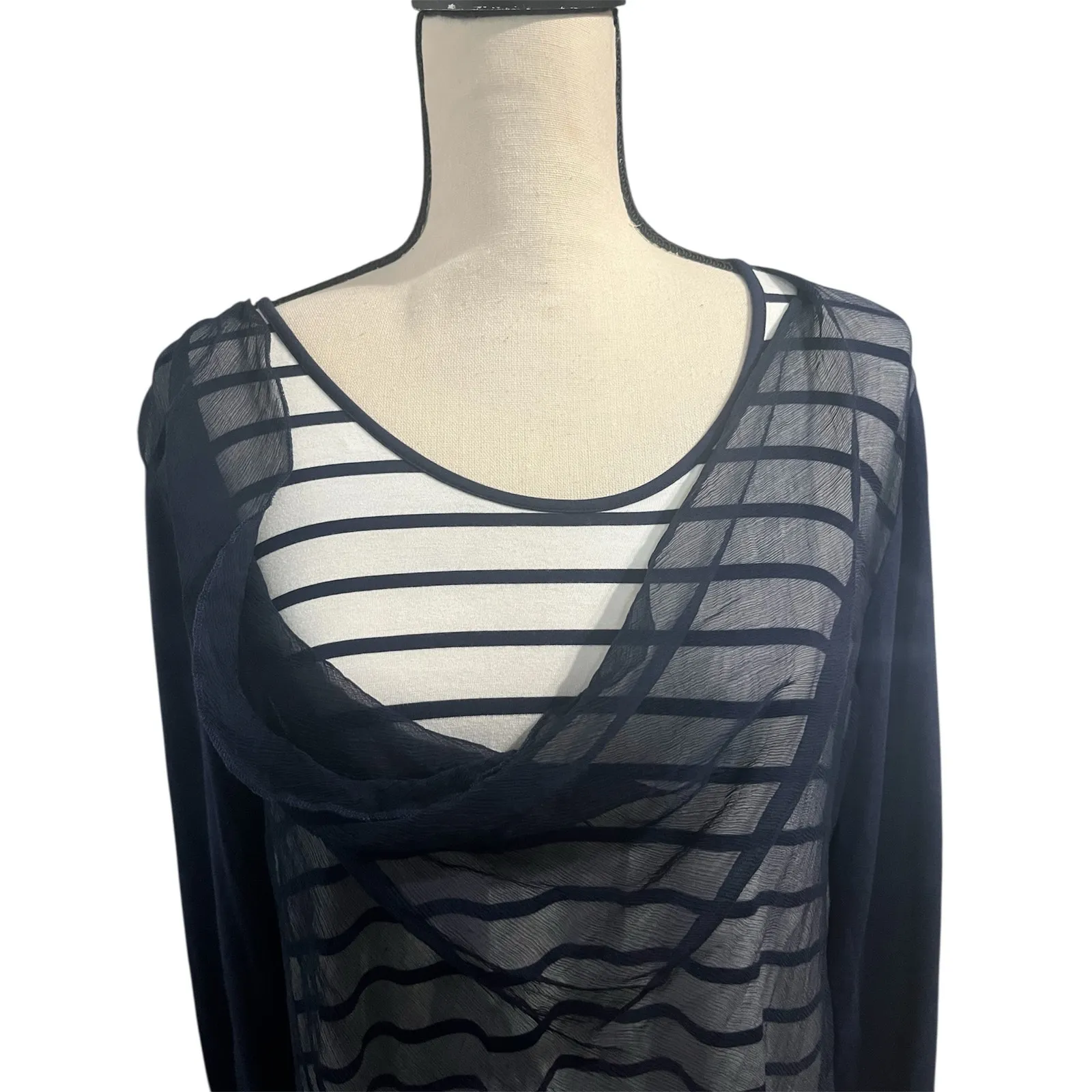 Soft Surroundings Blue White Stripe Silk Contrast Tunic Top Sz L Jersey Knit - Image 2