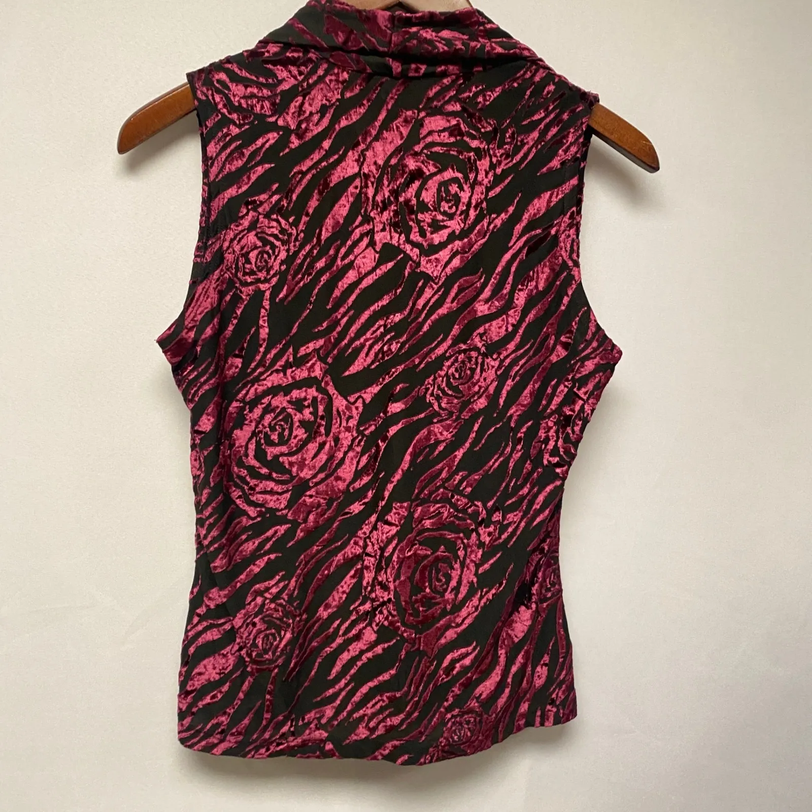 Y2K Express Velvet Goth Burnout Zebra Rose Cowl Neck Sleeveless Top Women Med - Image 6