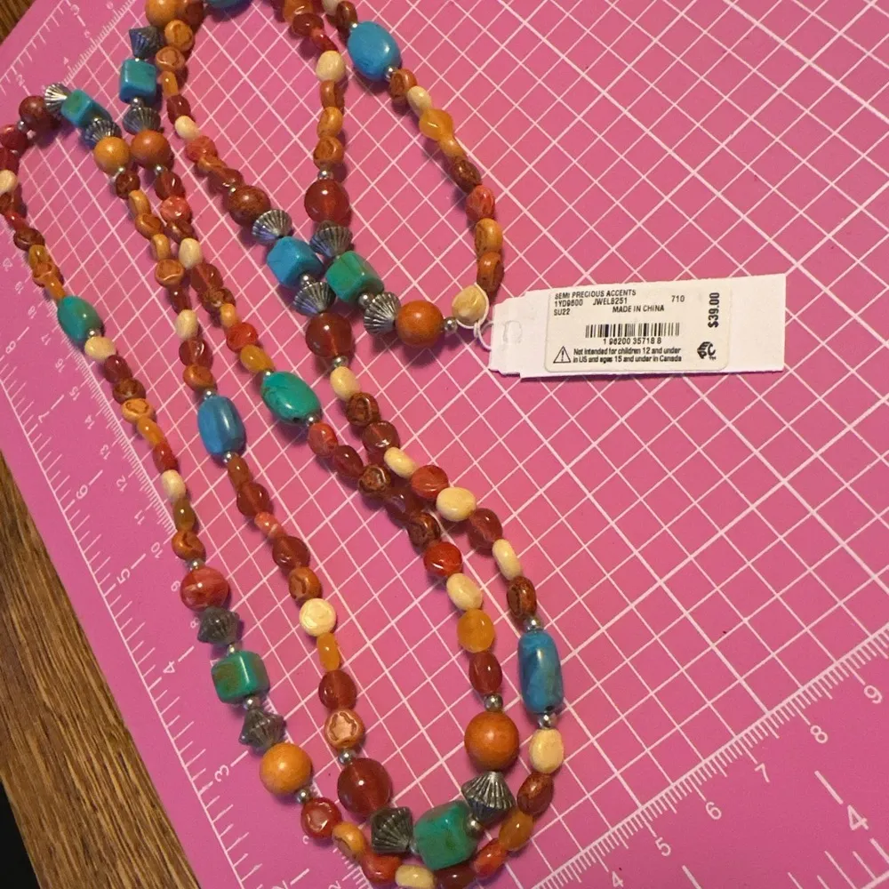 Lucky Brand necklace Amber Tibetan bluestone Sandalwood beads silver diamond 47” - Image 5