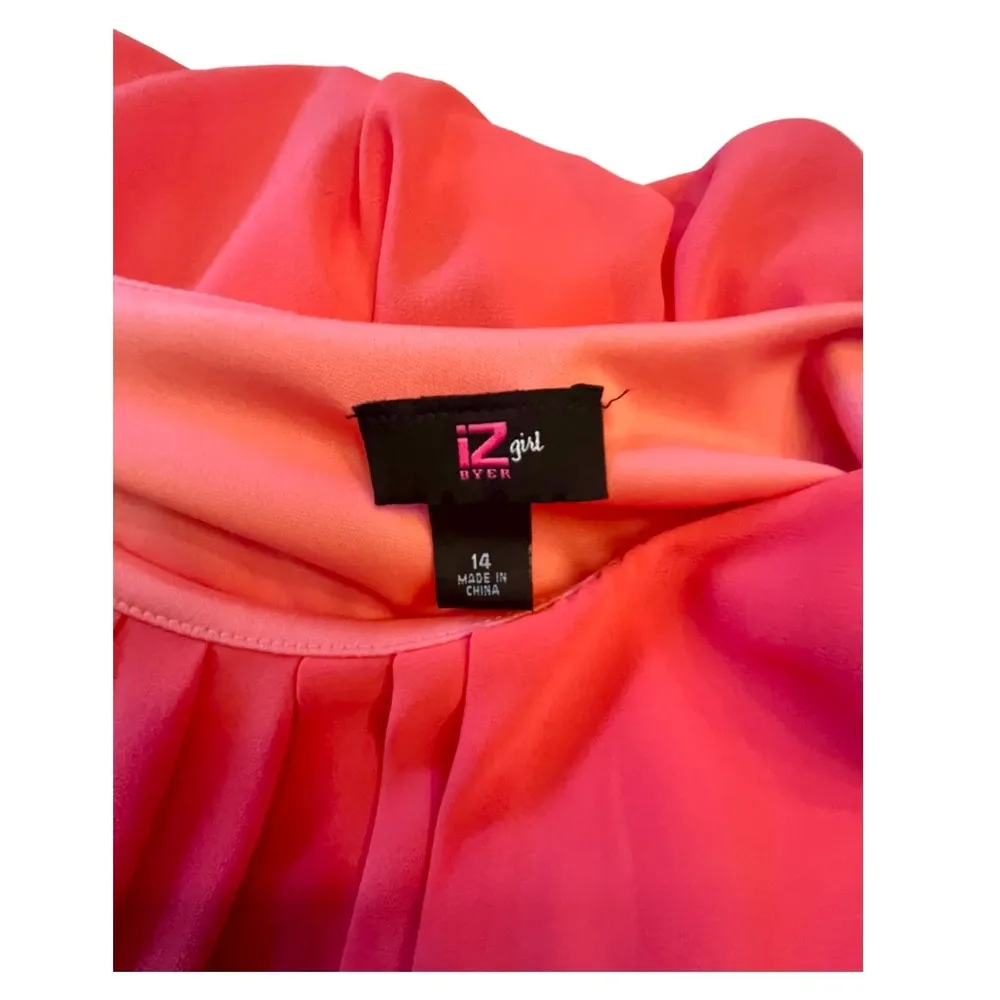 iZ Byer Coral Mini DRESS Juniors Size 14 Pink Orange Pleated Ruffled Sleeveless - Image 7