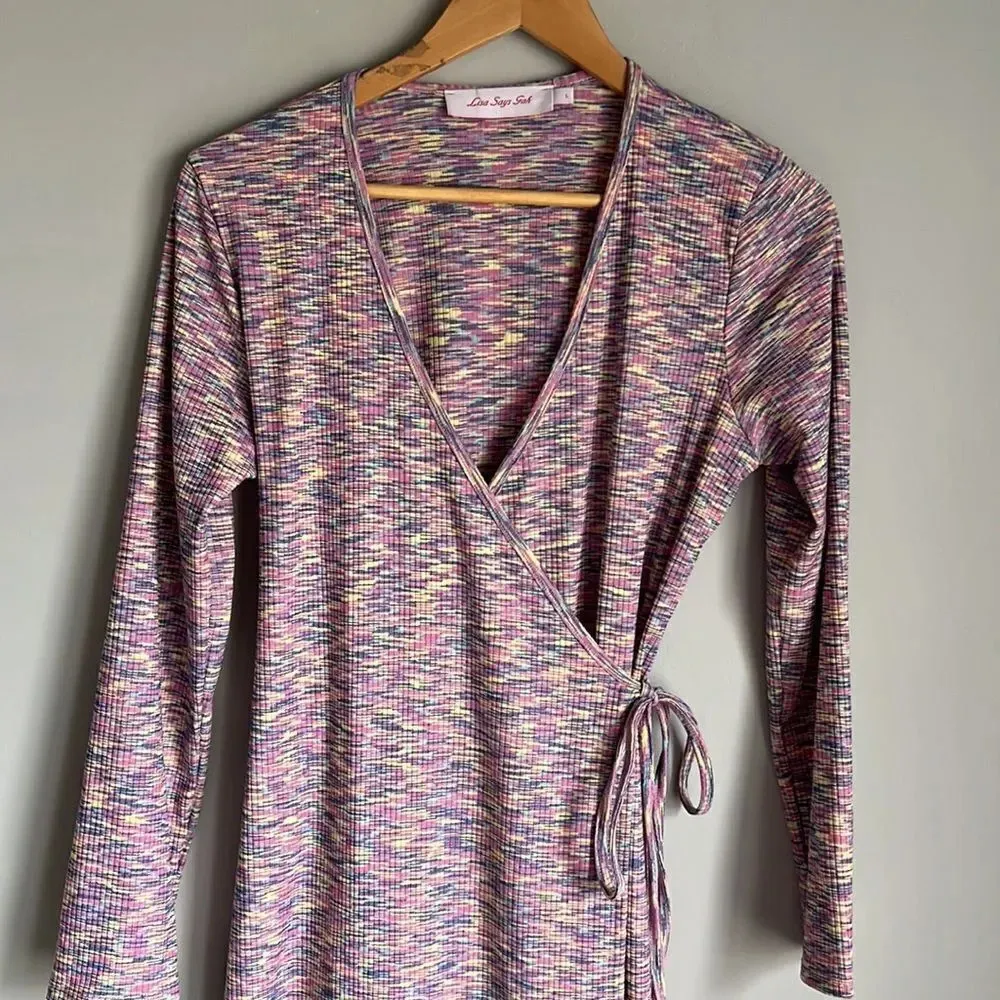 Lisa Says Gah Lucille Long Sleeve Wrap Midi Dress in Berry - Image 6