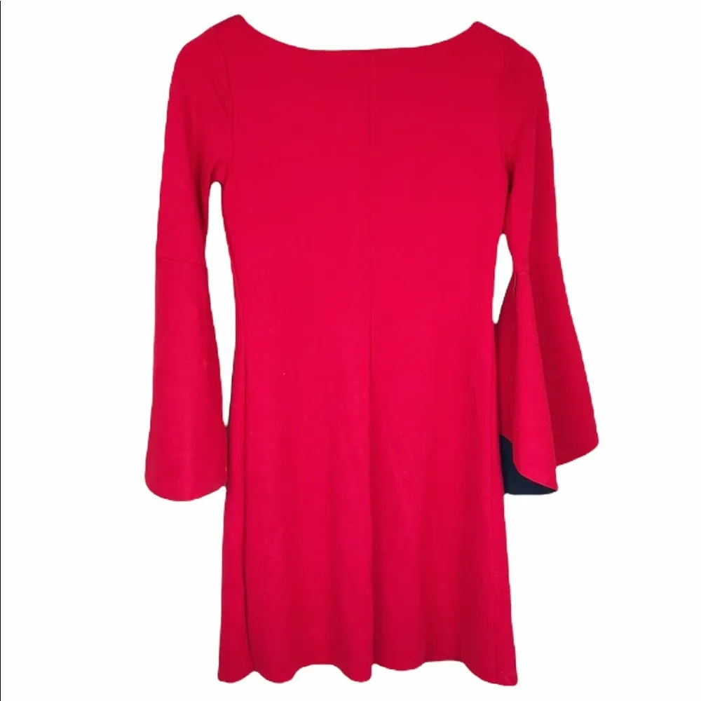 BAILEY 44 Revolve High Born Bell Sleeve Ponte Shift Mini Dress Bright Red XS - Image 6