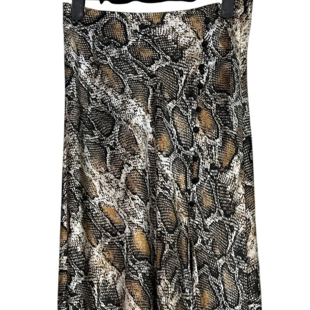 ZARA Snake Skin Print Lightweight Slit Button Detail Midi Skirt XS Cream Brown - Image 2