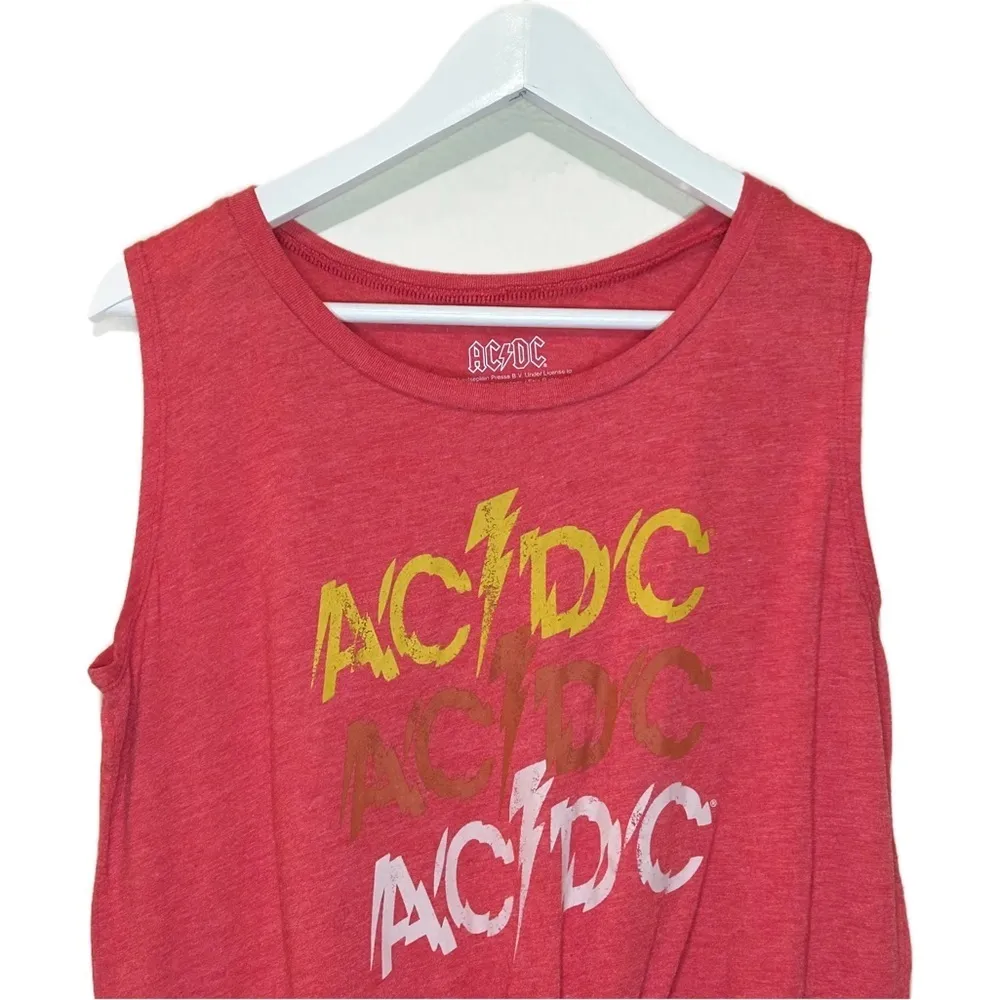 AC/DC Tie Front Tank Top Womens Size L Rock‎ Band Graphic Tee Red - Image 3