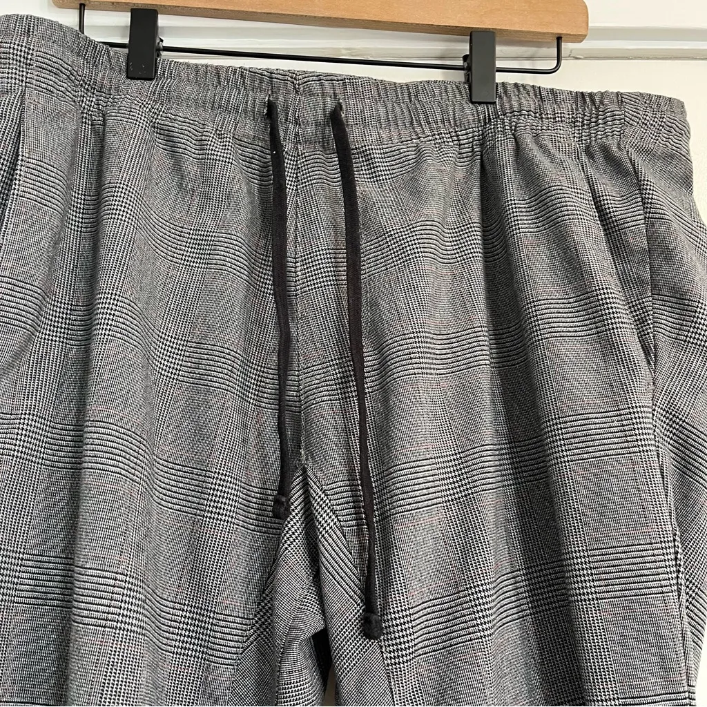 PacSun gray plaid joggers large drawstring casual office slim fit trousers - Image 6