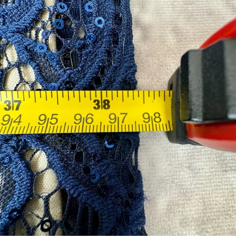 Jackie Jon New York Navy Blue Lace Sequin Beaded Cocktail Dress Size 6 - Image 9