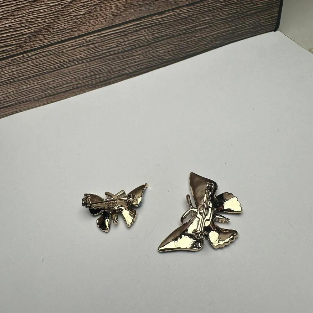 Butterfly Insect Blue Yellow Green Enamel Brooch Pin Gold Tone Set Of 2 - Image 9