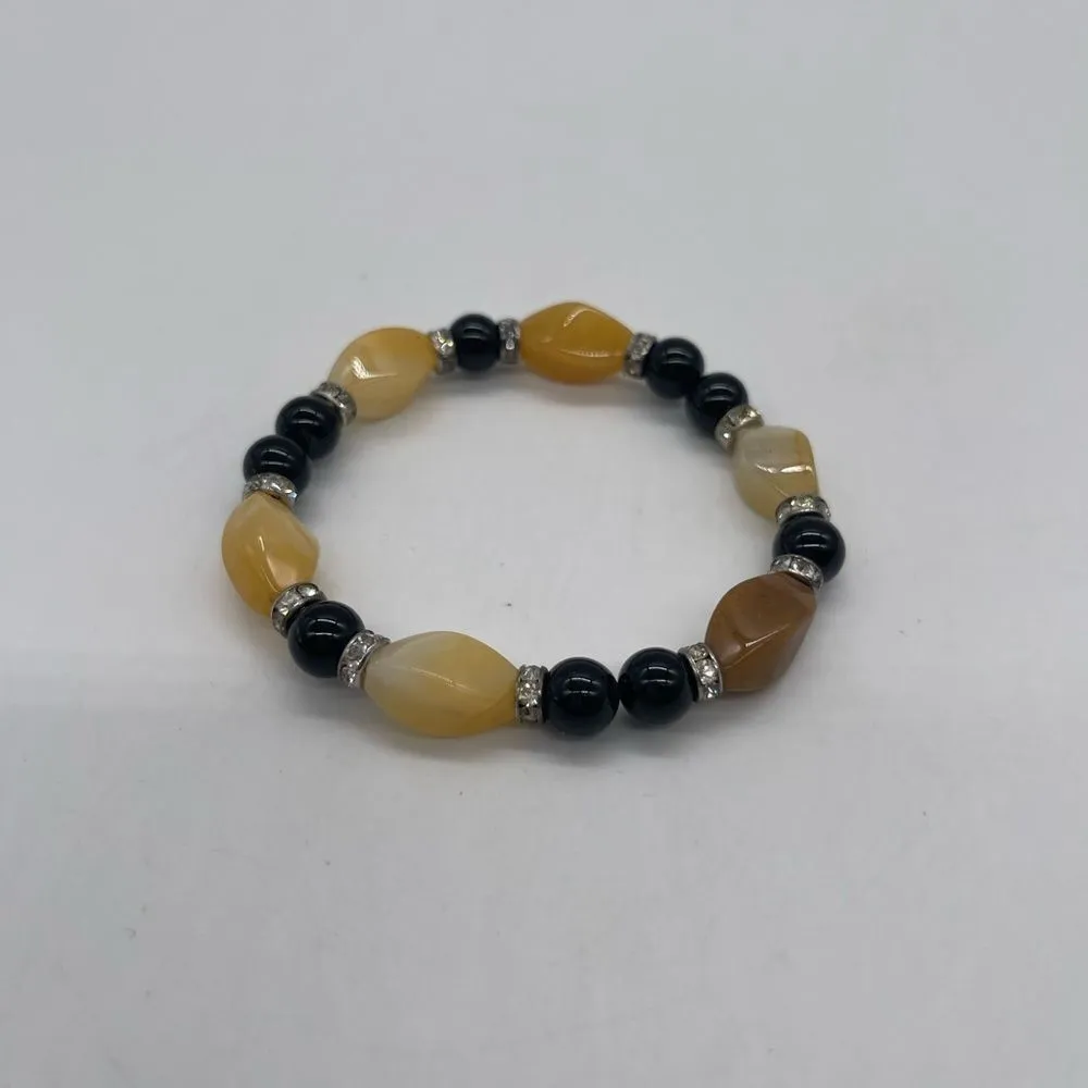 ButterJade & Faceted Flat Circle Agate with accent Gemstone Stretch Bracelet Yellow - Image 3