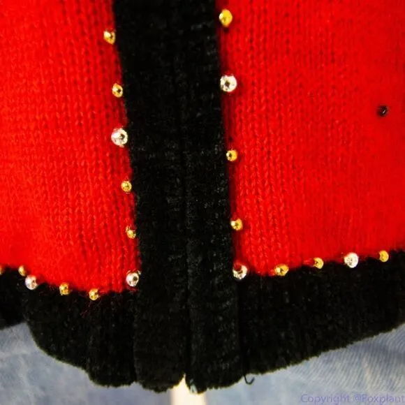 Vintage Berek Christmas cotton blend‎ Faux fur collar beaded red ugly sweater Red Size L - Image 13