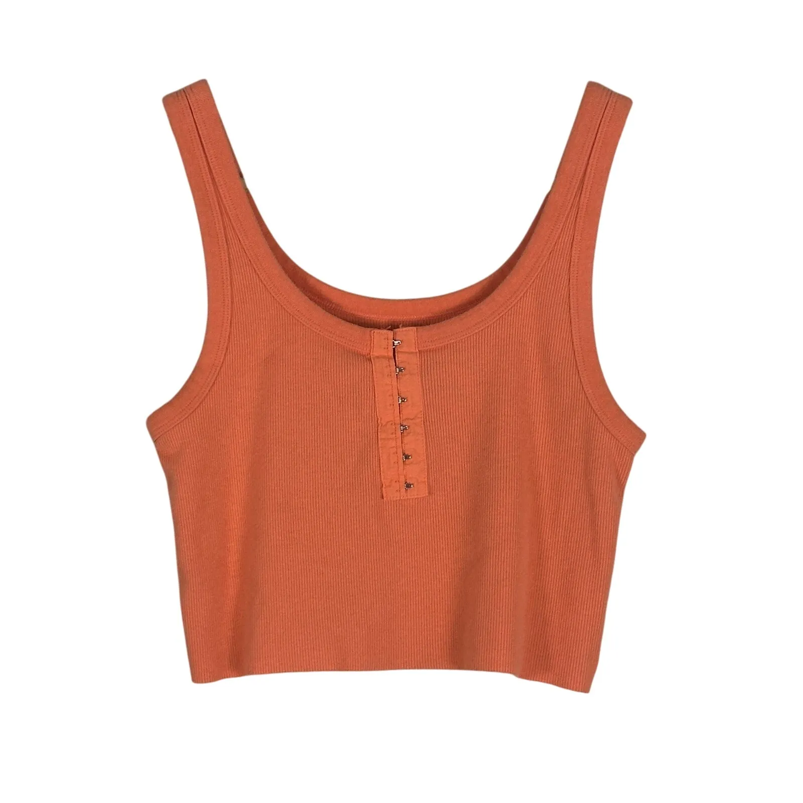 Aerie No BS Henley Tank Top Womens M Orange Cotton Ribbed Cropped Casual Basic - Image 2