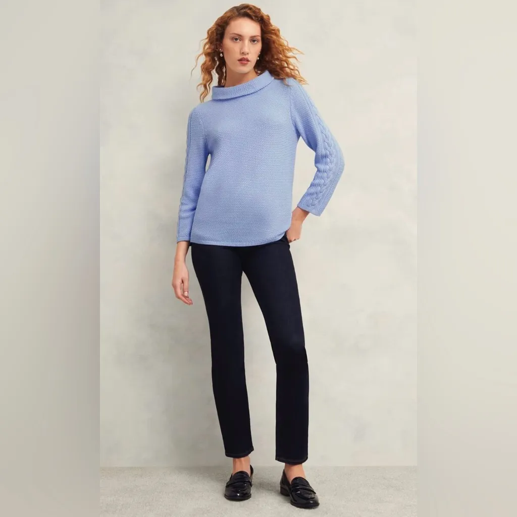 Hobbs London Camilla Cable Knit Cotton Sweater – Mascari Blue - Small - Image 3