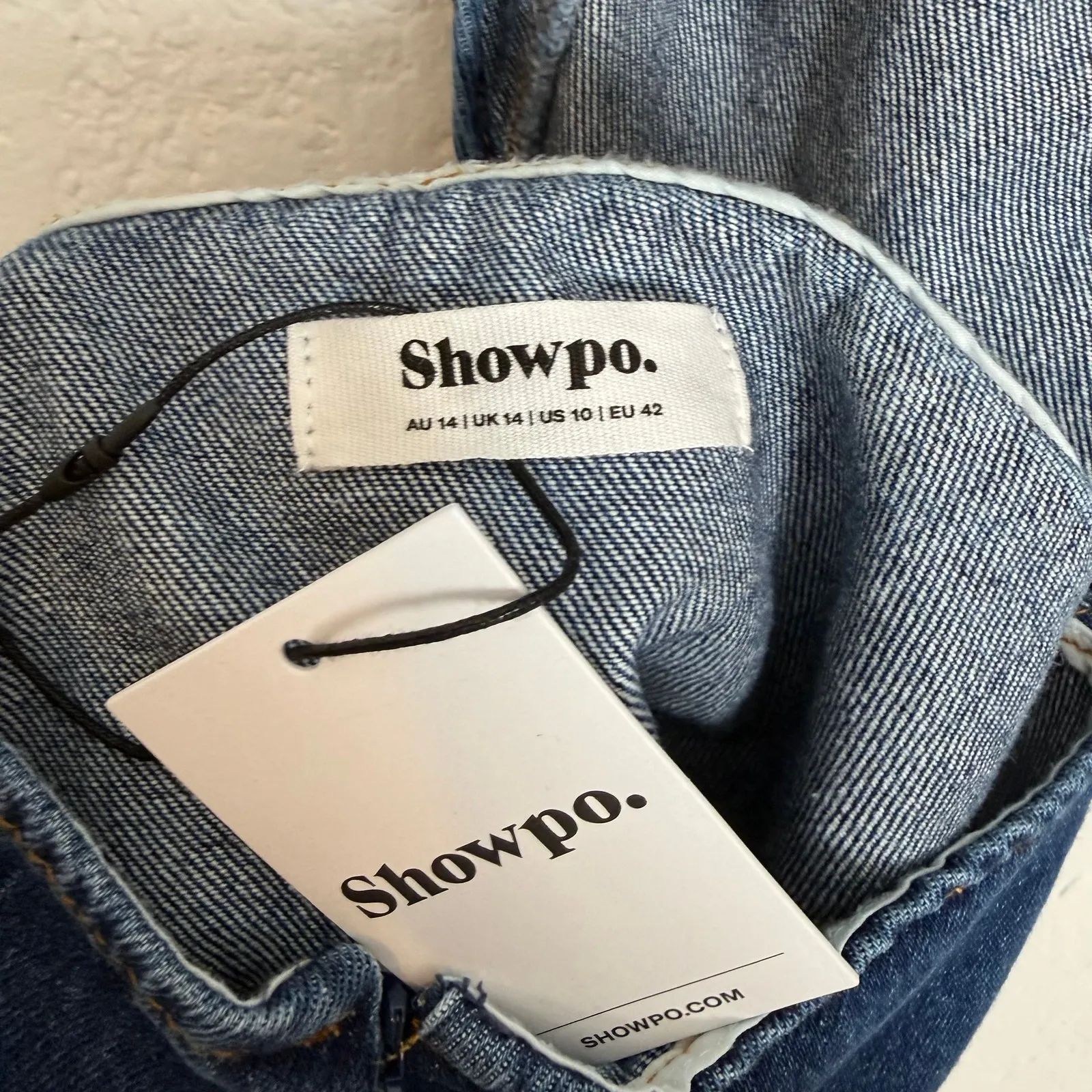 Showpo Freya Denim Cut Out Puff Sleeve Mini Dress NWT Baddie Size 10 Blue - Image 4