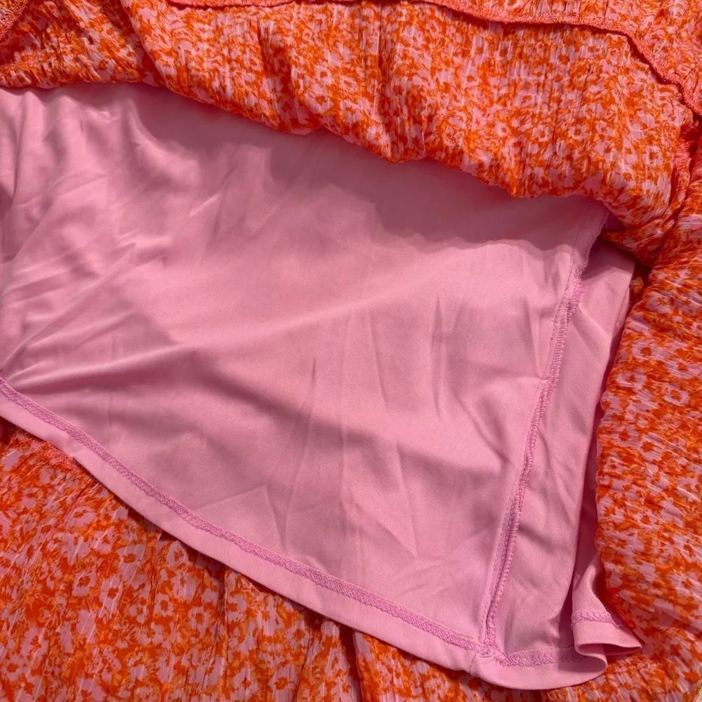 Rachel Zoe Pink & Orange Floral Flutter Sleeve Tiered A-Line Mini Dress - Image 9