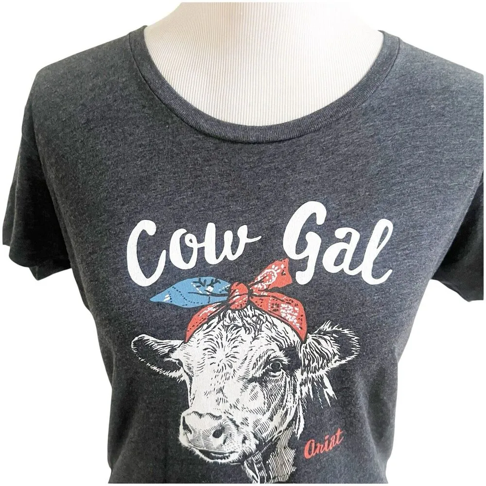 Ariat Women Shirt Small Cute Cow Girl Charcoal Heather Tee Southern Top - Image 3