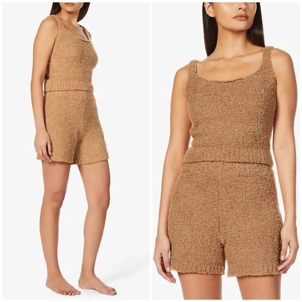 SKIMS Cozy Knit High Rise Lounge Shorts In Camel Brown - Image 4