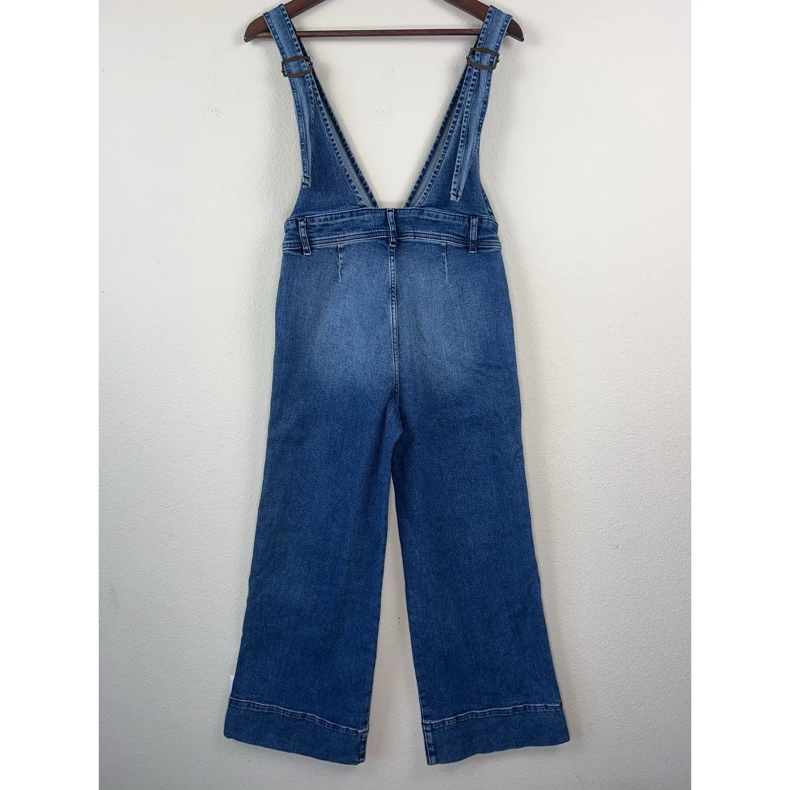 Free People Denim Jumpsuit Overalls Size 4 Wide Leg Cropped Adjustable Straps - Image 10