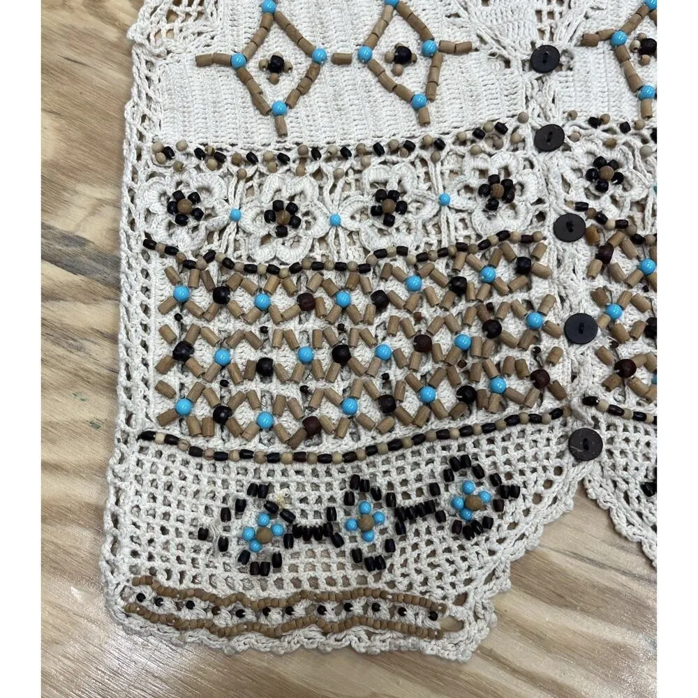 Vtg Ann Tjian For Kenar Open Knit Crochet Vest Medium Petite Boho Festival - Image 7