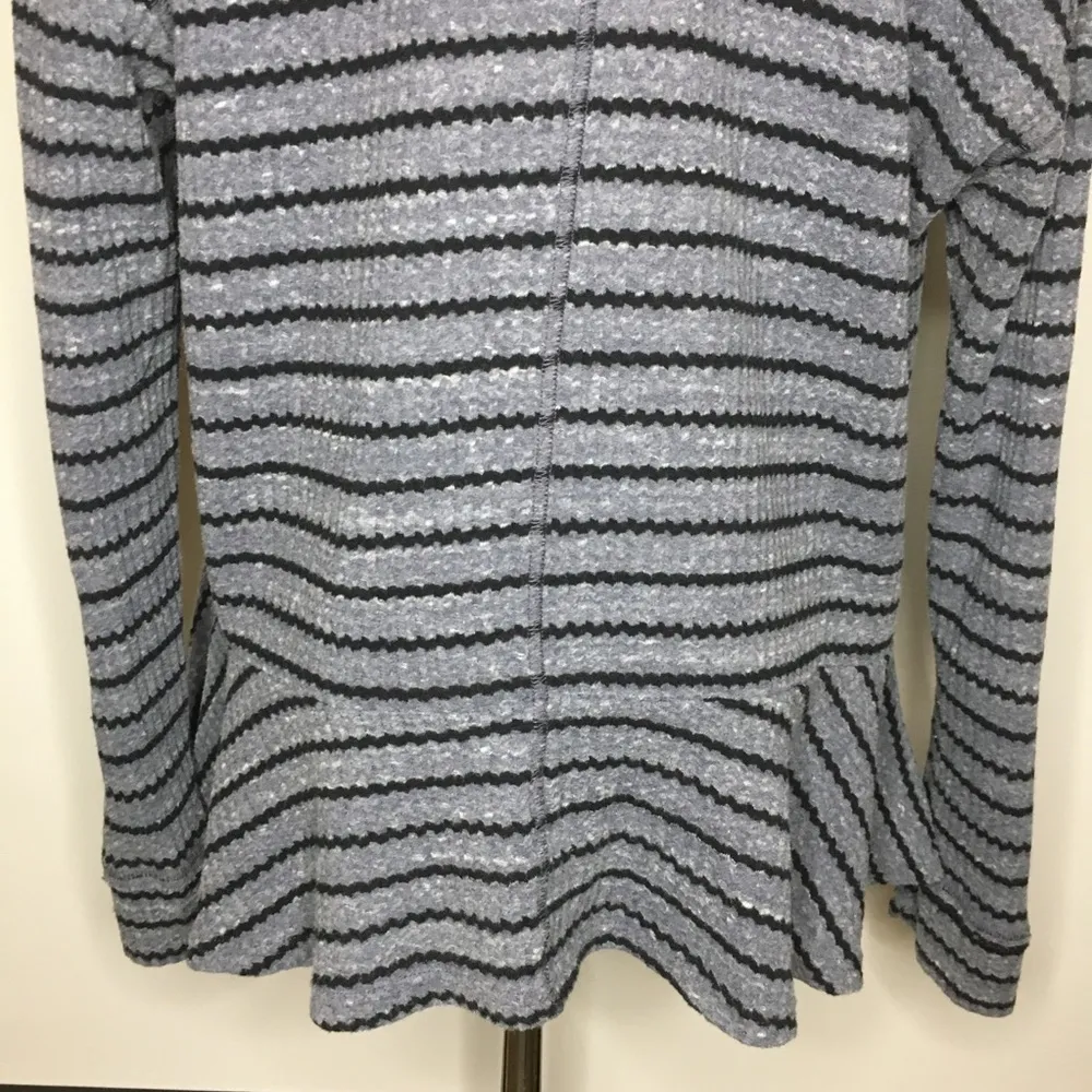// WE THE FREE Blue-Gray Black Striped Peplum Waffle Knit Blouse Med - Image 9