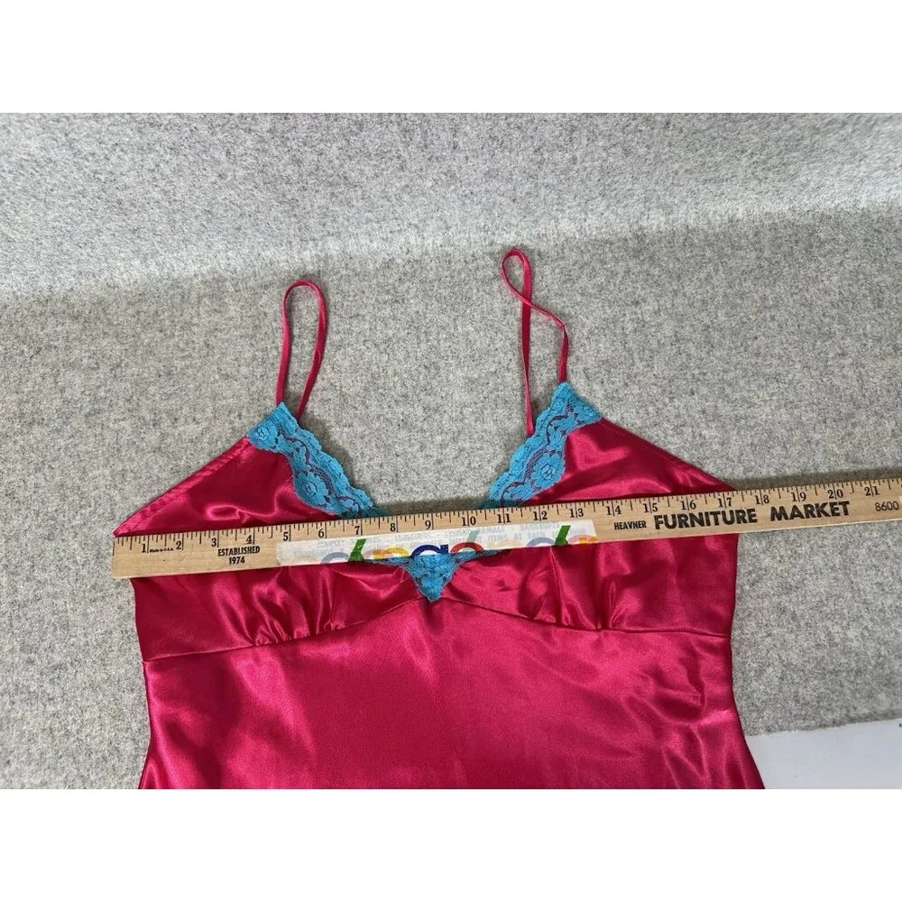 Vintage Tommy Jeans Large Womens Top Camisole Lace Y2K Pink Blue V-Neck Fairy - Image 8