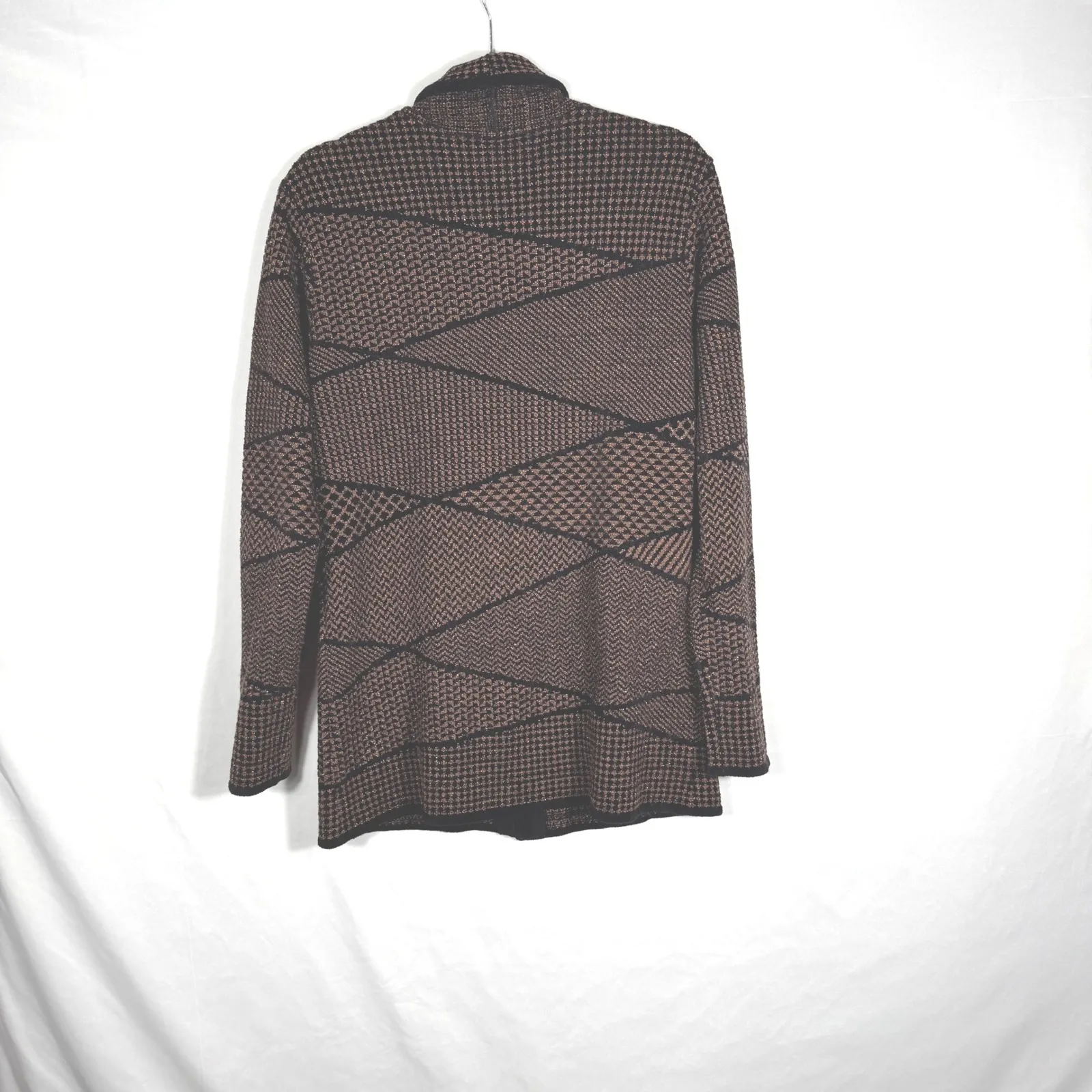Carlisle Women's Brown Black Knit Cardigan Sweater Geometric Pattern Medium - Image 3