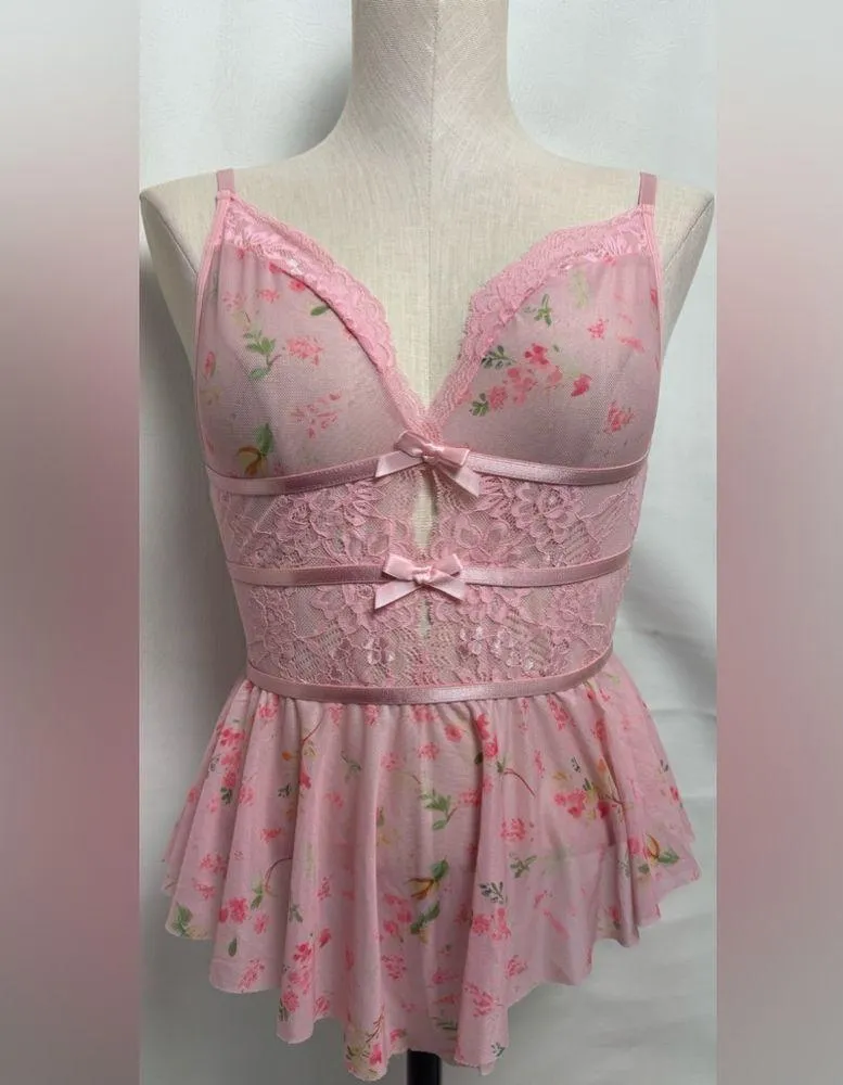 Pink Floral Lace Babydoll Lingerie intimates NWOT Medium - Image 6