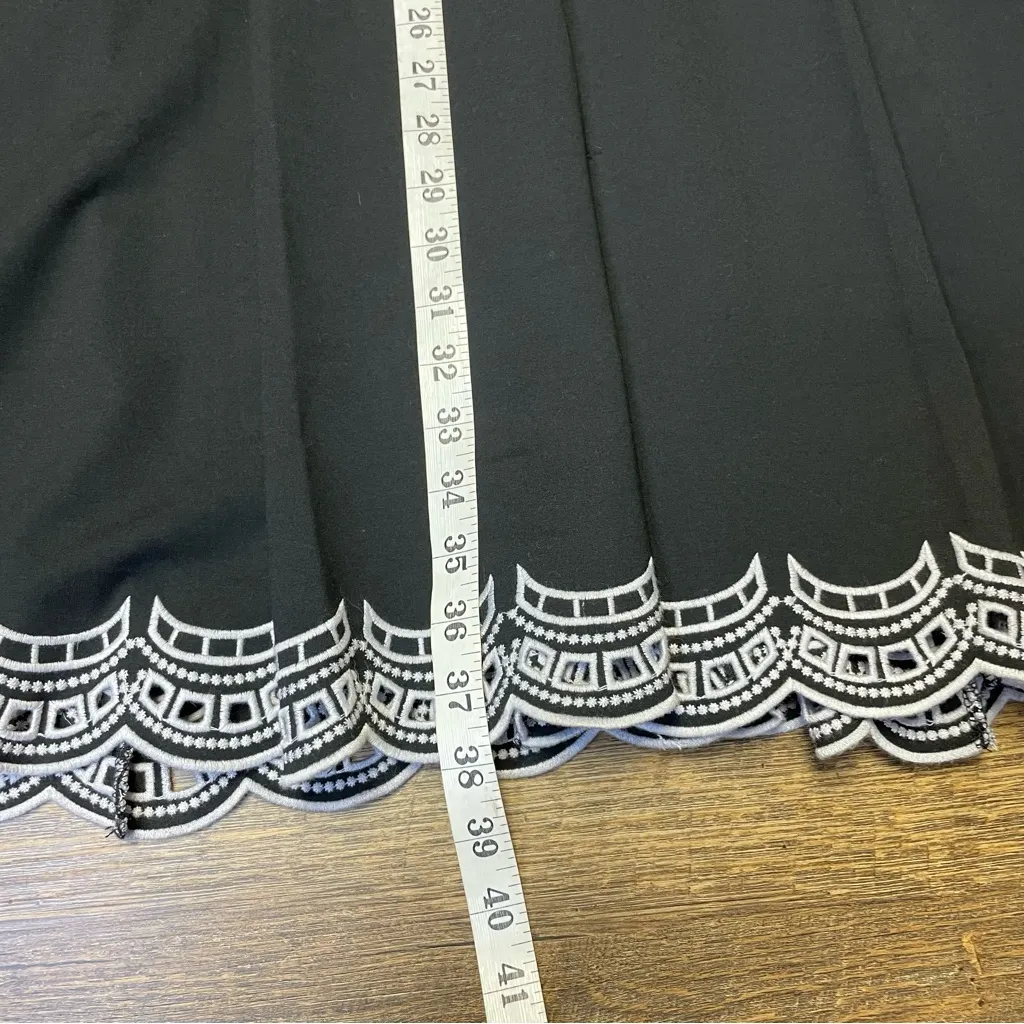 Talbots Embroidered Ponte Fit & Flare Dress Black White Women’s 8 V Neck - Image 9