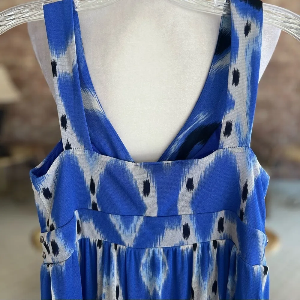 INC Dress Tie Dye Ikat StuddedEmpire Waist Blue XS Mini Sleeveless Sundress Mod - Image 11