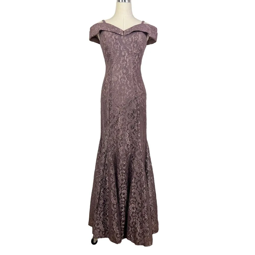 R & M Richards Lace Off The Shoulder Gown Dress Lavender Purple Cocktail Party - Image 2