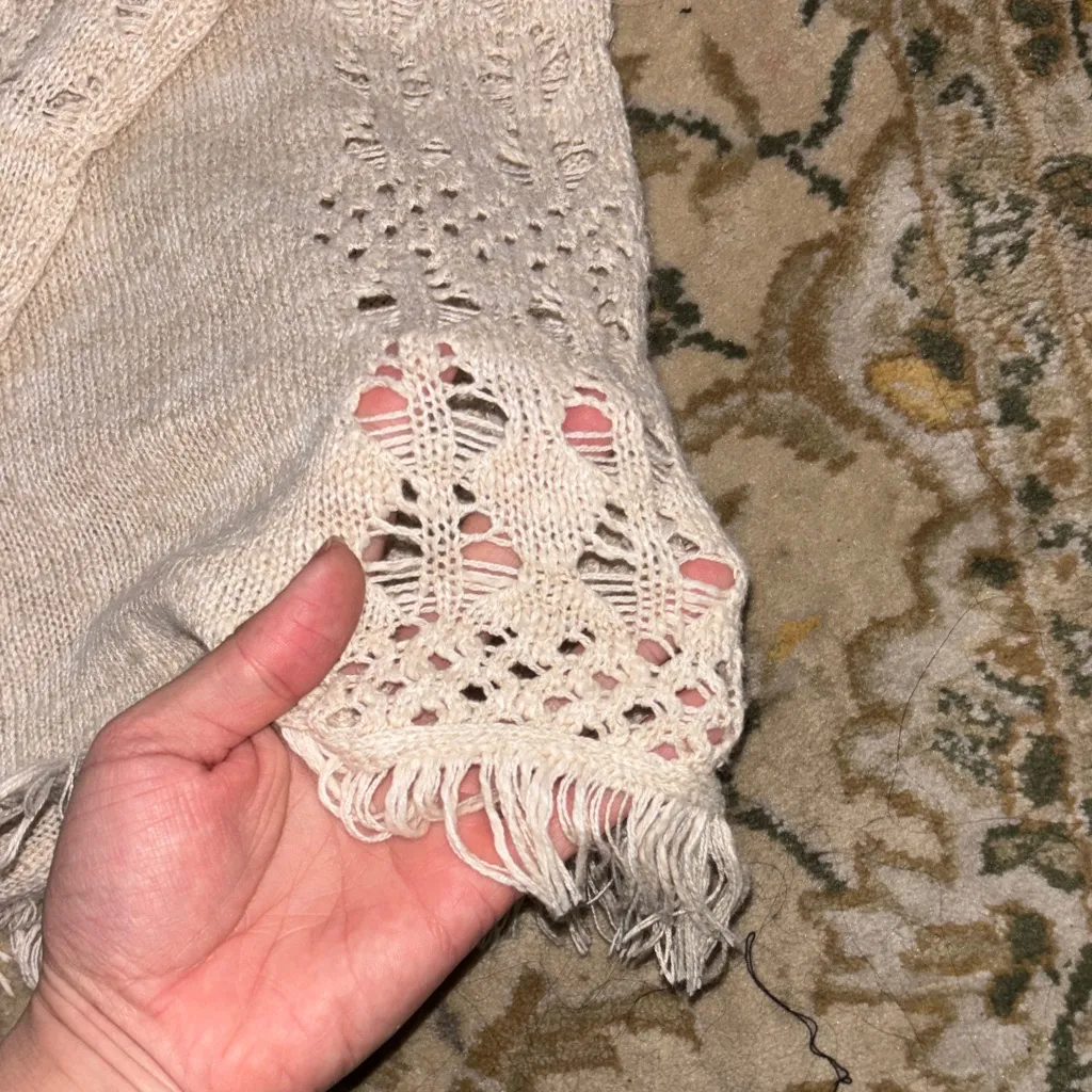 Chicos size 1 (8/10) Cowl Neck Lightweight Pointelle Crochet Sweater Minimal - Image 6